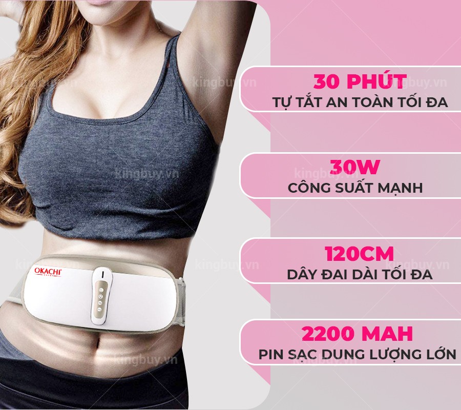 Máy massage bụng rung lắc hồng ngoại Okachi JP-95DC Plus pin sạc